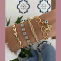 Turkos pärlarmbandsset boho stil med fyra stapelbara armband