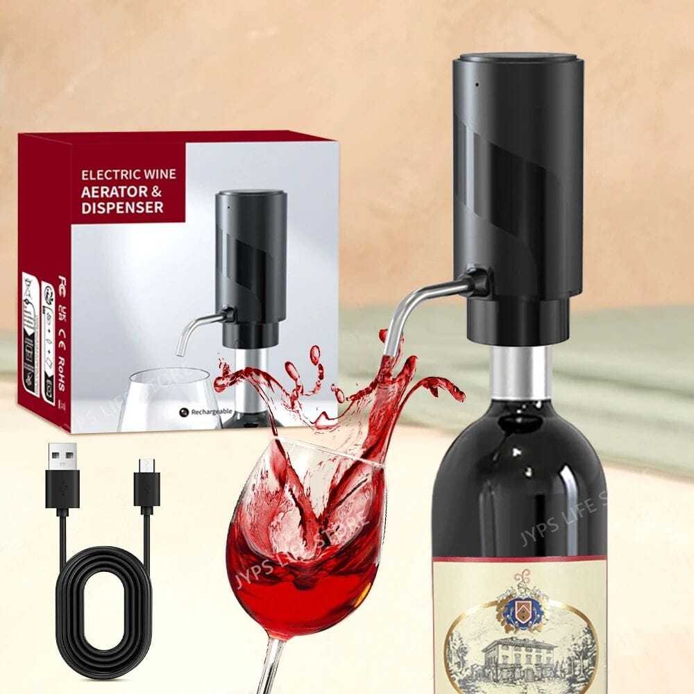 Elektrisk vinluftare och dispenser i elegant design för snabb dekantering och spillfri servering av vin